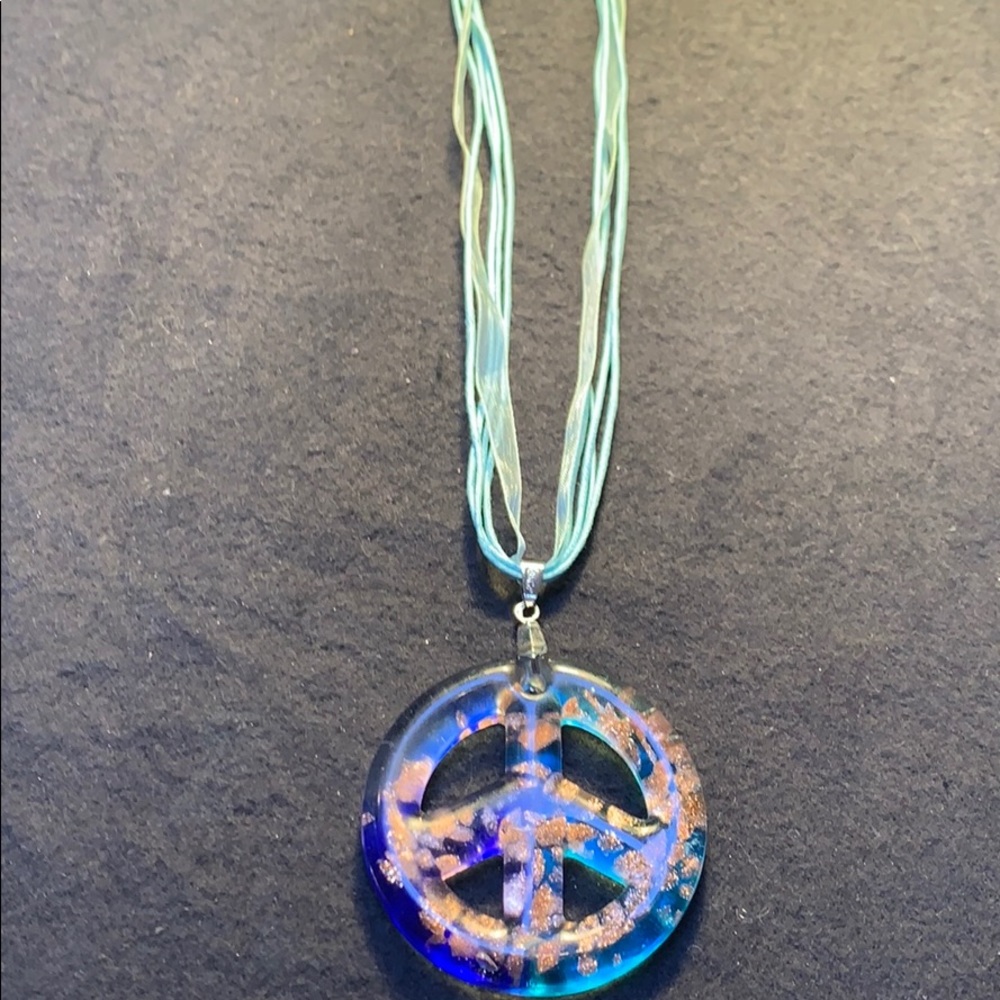Blue Peace Sign Necklace